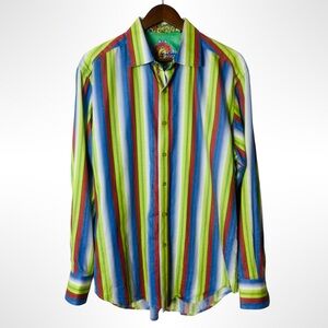 Robert Graham Men's Striped Button Down Shirt Size L Indie Rocker Y2K Colorful